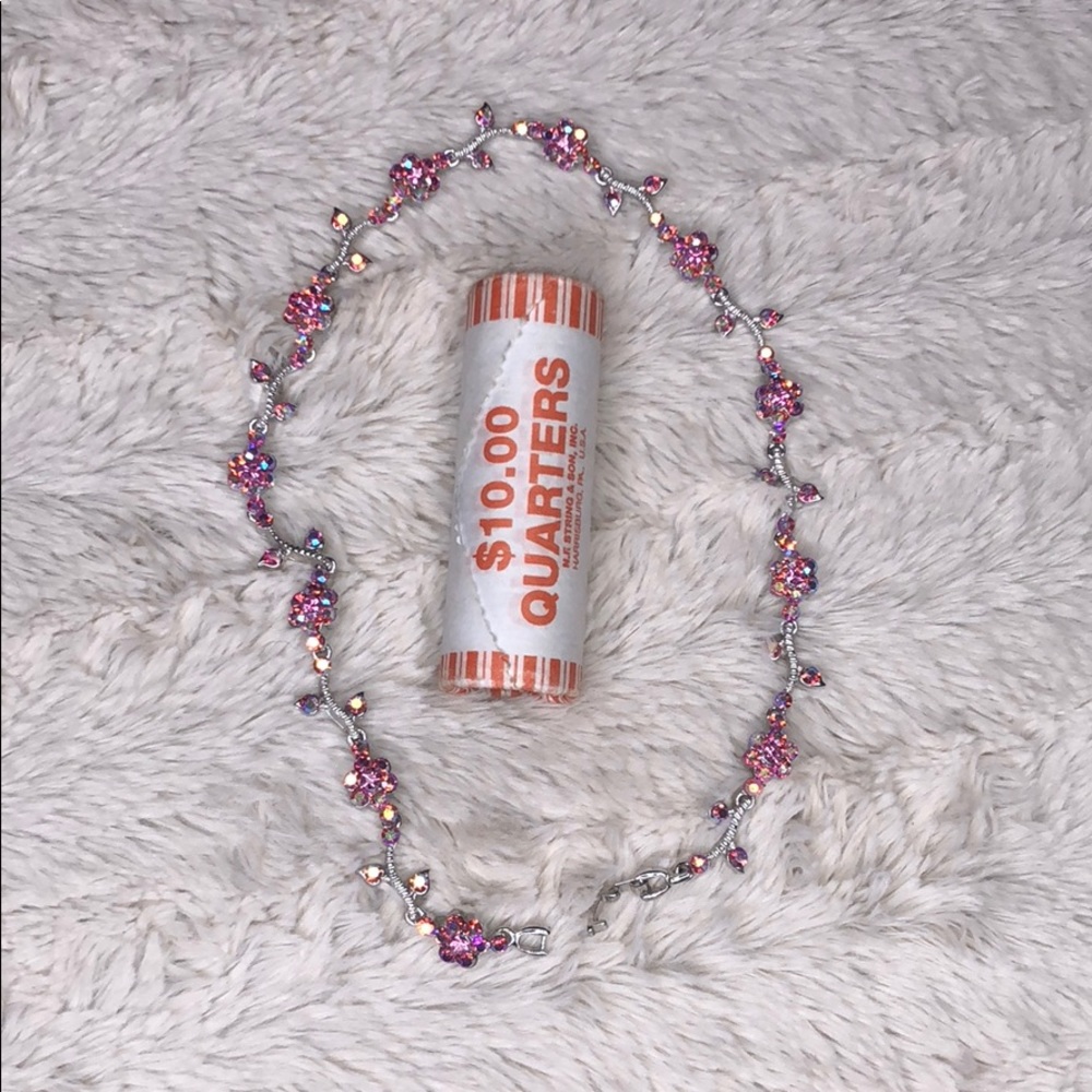 Gorgeous Pink Stone Flower Necklace